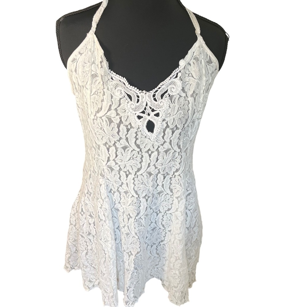 Fredericks of Hollywood White Floral Lace Halter Babydoll Chemise Lingerie Large